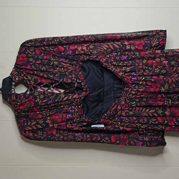 Guess Womens Black Floral Chiffon Long Sleeve Cutout Lace Up Maxi Dress 6 - Picture 8 of 9